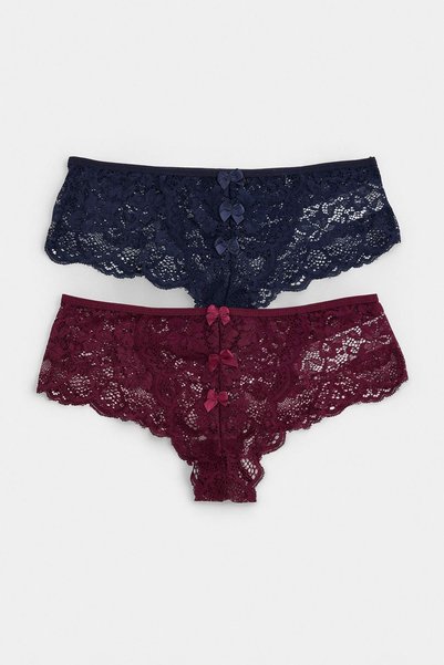 Trendyol Collection Navy Blue-Multicolor 2-Piece Lace Plain Thong Panties Thm...