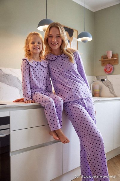 Trendyol Collection Liliac 100% bumbac cu buline, cu guler și detaliu brodat,...
