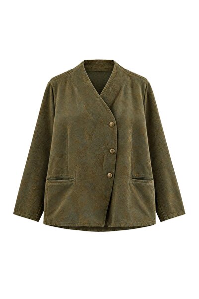 Trendyol Curve Green Buttoned Closure Double Breasted Collared Gabardine Plus...