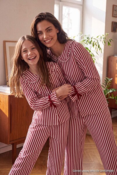 TRENDYOLKIDS Burgundski devojčin set pidžama za majku i ćerku od 100% pamuka ...