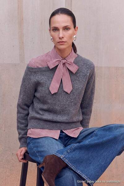 Trendyol Kollektion Trendyol Studio Anthrazitfarbener Basic-Strickpullover mi...