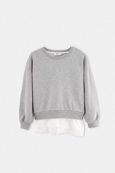 TRENDYOLKIDS Graues, schlichtes Strick-Sweatshirt TKDAW27SW00118