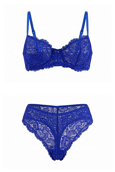 Trendyol Collection Saks Lace Rope Strap Underwire Cupless Knitted Underwear ...