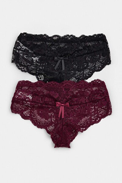 Trendyol Collection Black-Multicolor 2-Piece Lace Plain Brazilian Panties Thm...