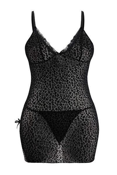 Trendyol Curve Black Capless Tulle Plus Size Babydoll Tbbss26Dh00018