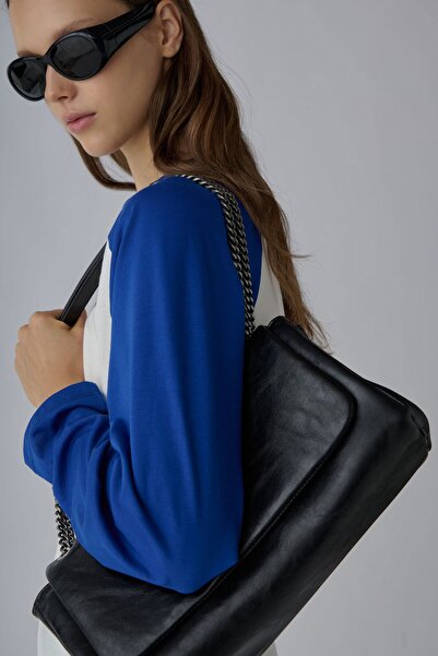 Suud Collection Black Milan Chain Leather Bag.