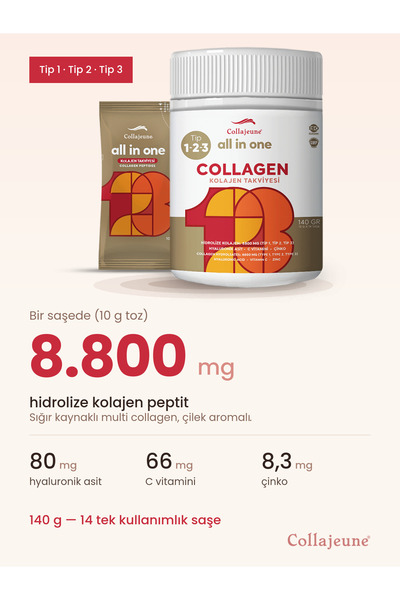 COLLAJEUNE ®  All in One Kolajen Takviyesi - Tip 1, Tip 2, Tip 3 - (14 saşe x...