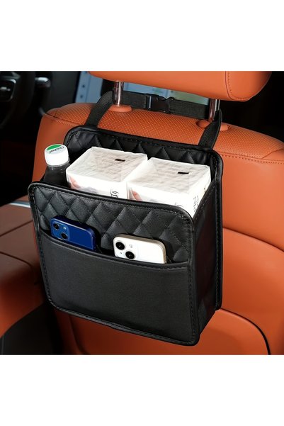 Choice 1pc Faux Leather Car Back Seat Organizer Protector with Hanging Storag...