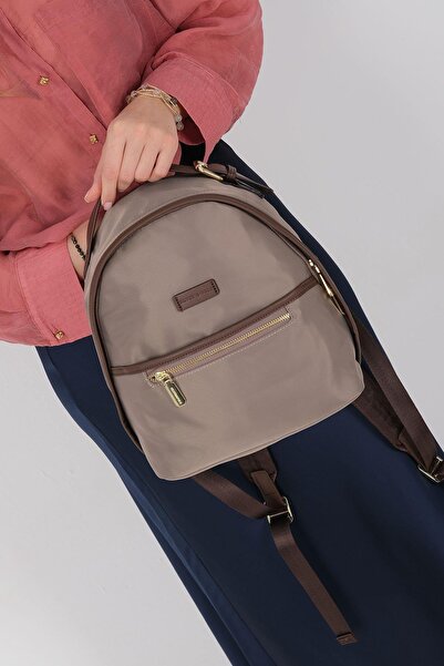 Silver Polo Rucsac de damă din satin maro nisipiu SP1212