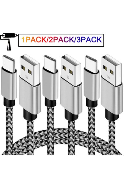 Choice كابل USB A إلى Type C بطول 2 متر، 3 قطع، لون رمادي، للشحن السريع ونقل ...