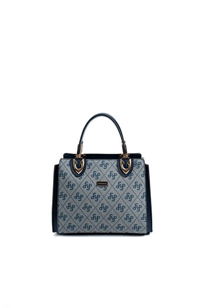 Silver Polo Gray - Navy Blue Monogram Women's Handbag Sp1133