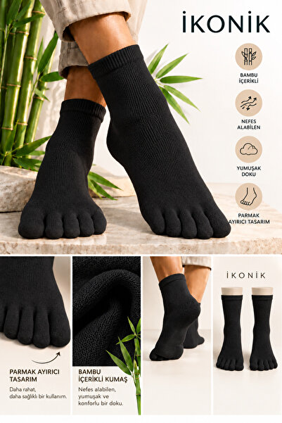 İkonik Socks Black Bamboo Socks with Fingers (Prevents Mold and Odor)