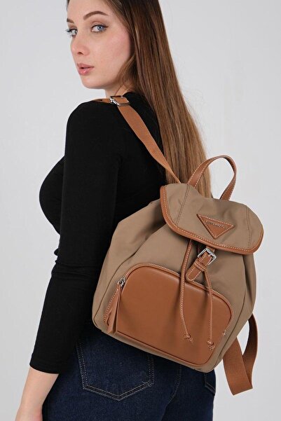 Silver Polo Rucsac de damă din satin maro - Mink - SP1231