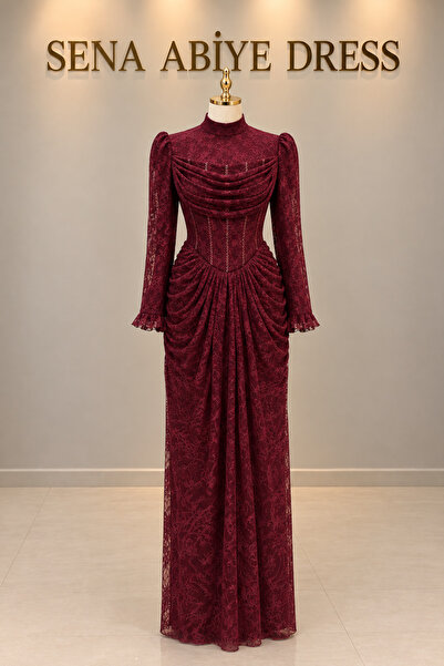 Sena Abiye Dress VELORA BORDO KORSE ABİYE