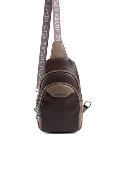 Silver Polo Kaffeebraune, flache Damen-Körpertasche aus Nerz SP959
