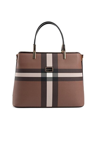 Silver Polo Dark Brown - Brown Plaid Women's Handbag Sp924