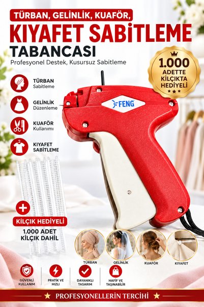 FENG Türban Gelinlik Kuaför Tasarım Kılçık Etiket Tabancası – 5 mm Fine + 1.0...