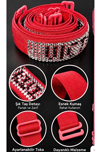 SATTENS Stone-Embellished Bra Straps (Vs) Stylish Red with Stone Details, 1 Pair