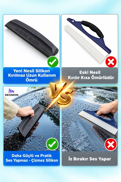 Dexmon Oto Araba Araç Cam Ve Kaporta Su Temizlik Sileceği Çekçek Çizmez Silikon