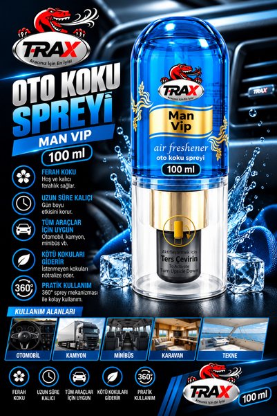 ARACINIZ İÇİN EN İYİSİ T-RAX 🔵 T-RAX Man Vip Oto Koku Spreyi – Uzun Süre Kal...