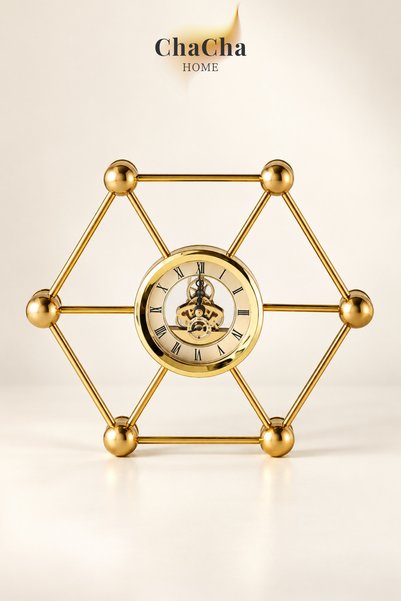 YNSK Luxury | Altıgen Model Space Geometrik Sanat Masa Saati – Lüks Dekoratif...