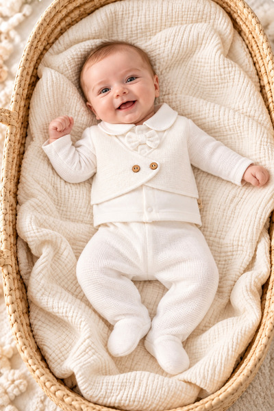 Cherub Baby Waffle Tuxedo with Bow Tie and Vest Newborn Baby Boy 5 Piece Hosp...
