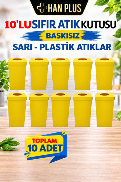 HAN PLUS Geri Dönüşüm Kutusu Seti | 10 Adet BASKISIZ- SARI | Sıfır Atık Kutusu