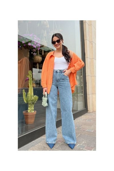 beeke Pantaloni de blugi largi și largi din lycra albastru marin TREND cu tal...