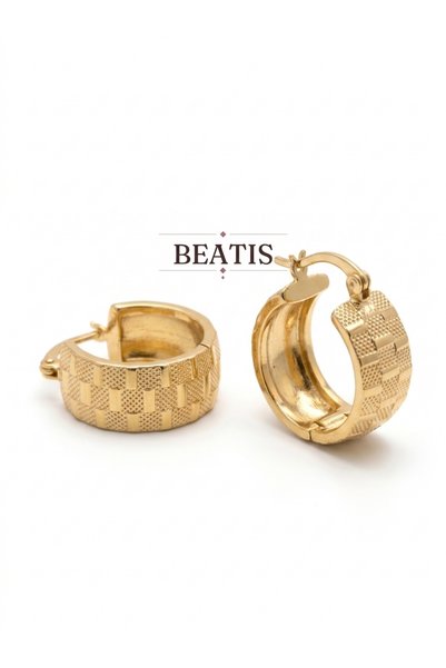 Beatis Women's Earrings Bijouterie Hoop Geometric Patterned Thick Hoop Gold Color