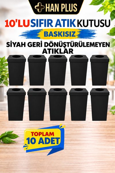 HAN PLUS Geri Dönüşüm Kutusu Seti 10 Adet BASKISIZ Sıfır Atık Kutusu (SİYAH)