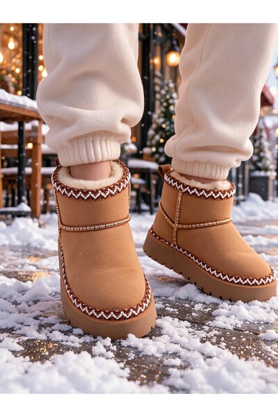 sepona Girl's Mini Ug Boots, Brown, Thick Poly Sole, Fur Inside, Suede Look Boots