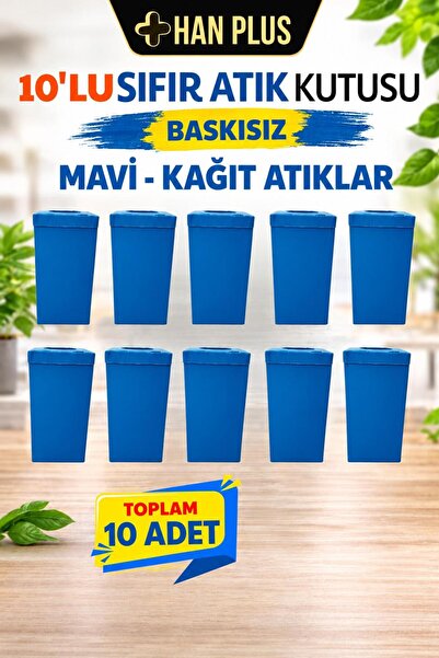 HAN PLUS Geri Dönüşüm Kutusu Seti 10 Adet BASKISIZ Sıfır Atık Kutusu (MAVİ)