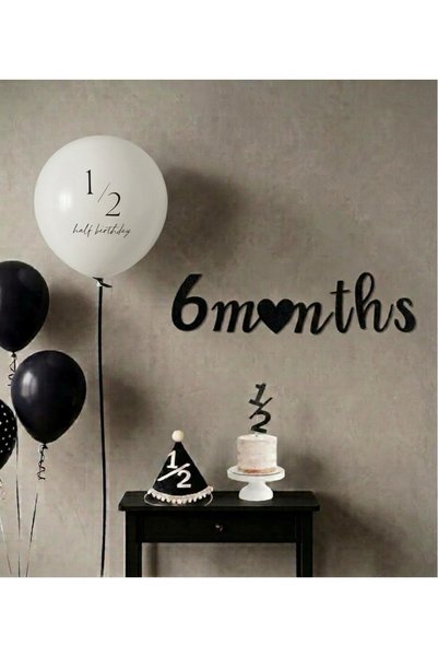 Yamello Yarım Yaş 6 Months Tasarım Balonlu Siyah Simli Şapka Pasta Süsü Duvar...