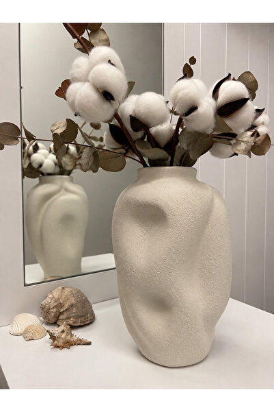 DygArtHome Seramik Krem Dokulu Asimetrik vazo (24 cm)