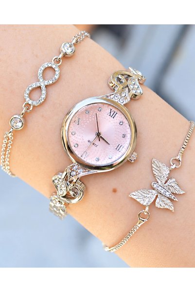COLESİUM Silver Metal Kordon Kadın Saat Kombini 3816