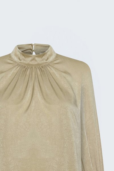 Sateen Long Sleeve Blouse - Beige