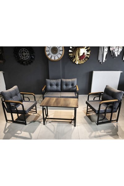 Serdemdizayn Serdem Sehpalı Bahçe Balkon Takımı 2+1+1 Gri