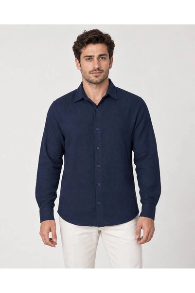 Butik Men's Oversize Muslin Linen Long Sleeve Shirt