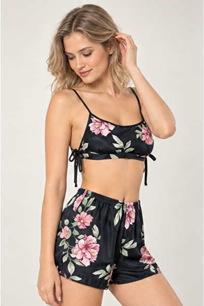 Pearlune Set de pijamale din satin cu imprimeu floral pentru femei - Model br...