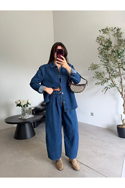 Bade Butik Navy blue balloon jean shirt denim set