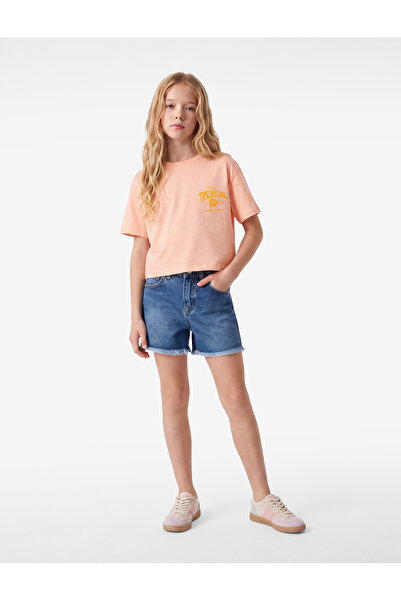 Koton Tricou Crop cu imprimeu tropical, cu mânecă scurtă, cu decolteu