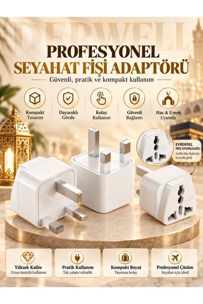 Derwell 3 Pinli Hac Ümre Ingiltere Hong Kong Kıbrıs Seyahat Fişi Adaptörü Tip G Plug Adapter Üniversal