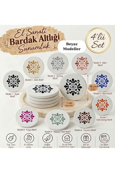Seçkin Trend El Sanatı Boyaması Bardak Altlığı, Sunumluk, Özel Tasarım No1