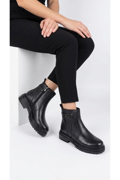 Eysha Women's Boots Genuine Leather Laceless Double Zipper Metal Buckle Detai...
