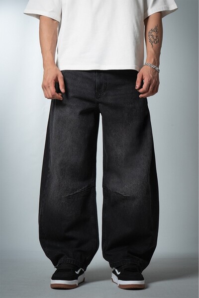 GRJ denim Pantaloni negri pentru bărbați, model Asphalt Fade, cu croială larg...