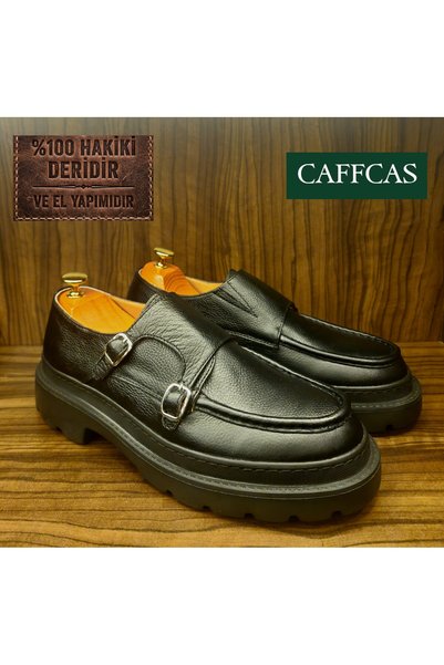 Caffcas Genuine Leather Floter Black Handmade Casual Men's Shoes Santos
