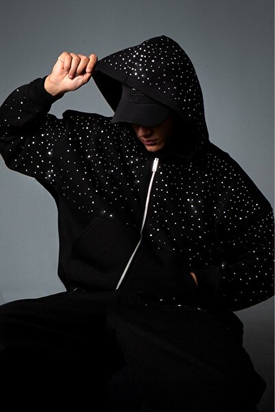 Crupt Studio Crupt Stardust Stoned Black Boxy Crop Men's Zip Hoodie Jacket