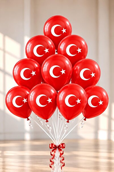 Patladı Gitti 12 Inch 30 Cm Turkish Flag Printed Moon Star Red Balloon Nation...