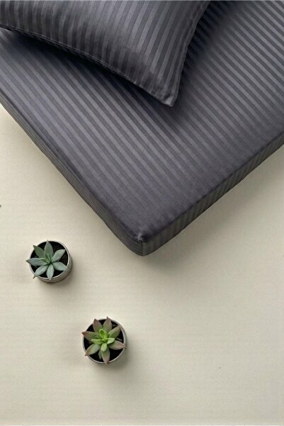 VESSİNOHOME Platinum Series Cotton Satin Fitted Sheet Set Striped Double Whit...