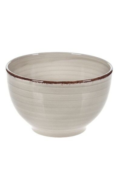 OEM Bol Ceramic Bej cu Dungi Orizontale & Margine Maro 850ml - Boluri Colorat...